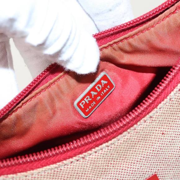 PRADA Sports Hand Bag Canvas Beige Red Silver Auth 98400 - Picture 10 of 16